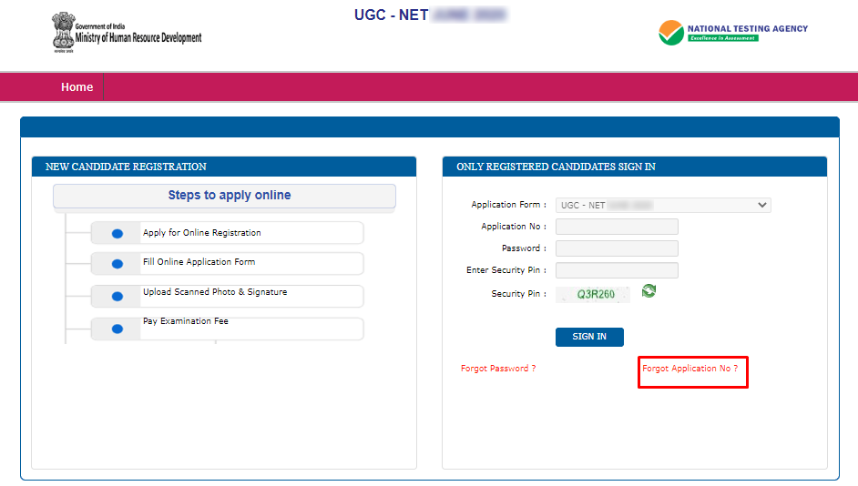 Forgot Application No to Recover UGC NET Application Number